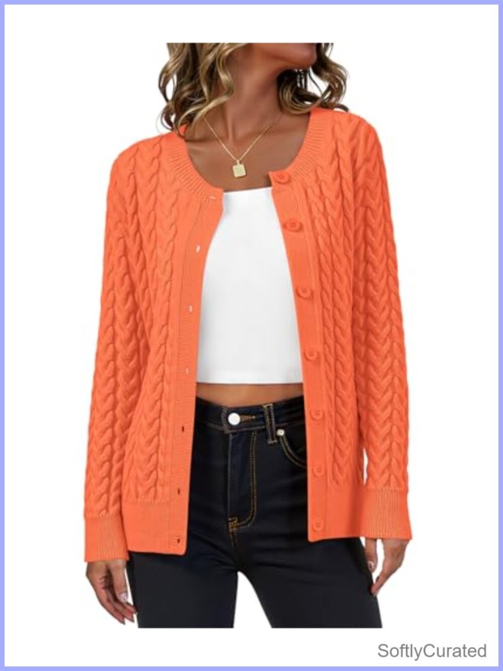 Cable Knit Button Down Open Front Cardigan Sweater
